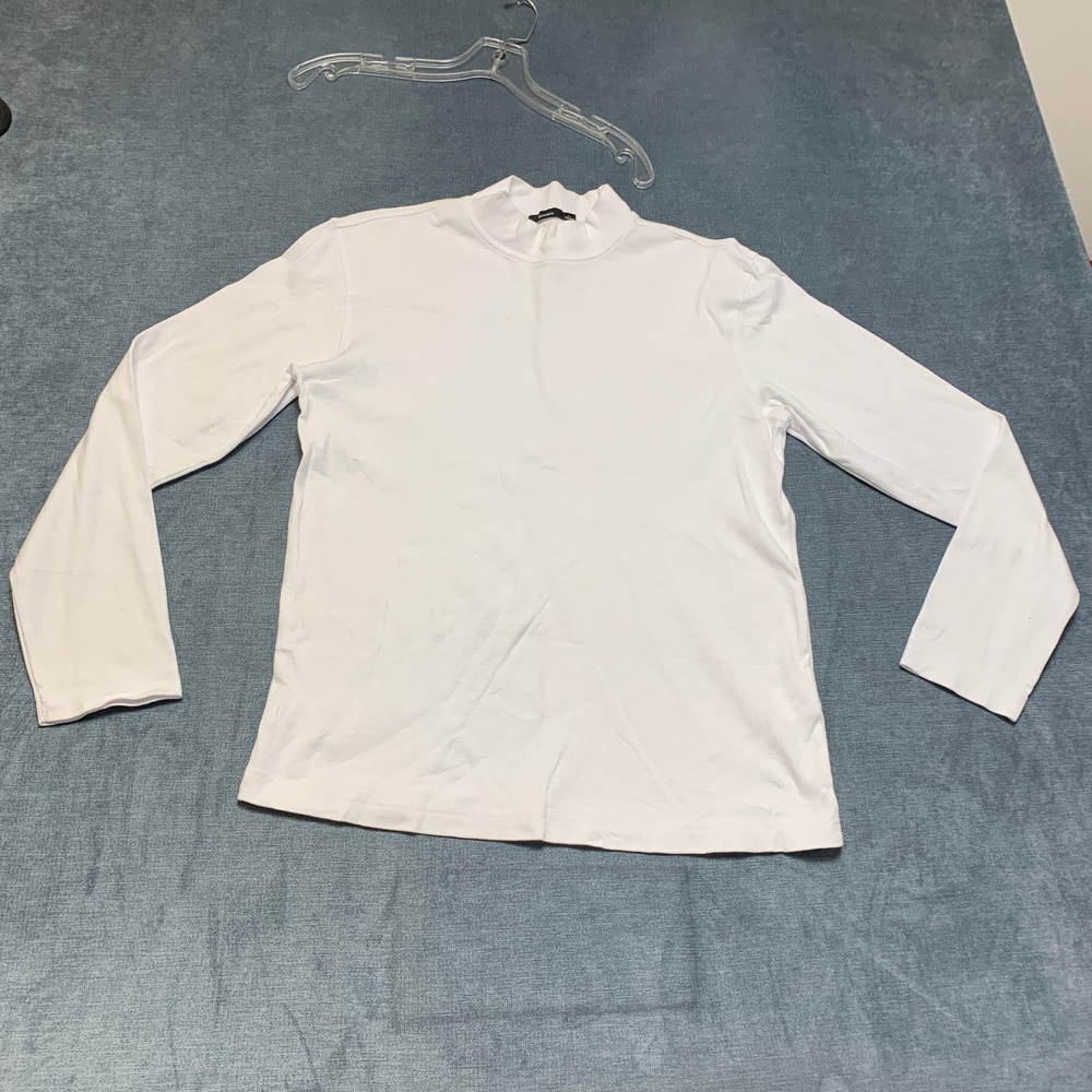 Bossini Shirt Men L White Long Sleeve Mock Neck Pullover Casual Wear Lightweight